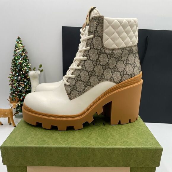 Women’s Gucci, GG Supreme quilted leather combat boots size 41 made in Italy - Picture 1 of 7